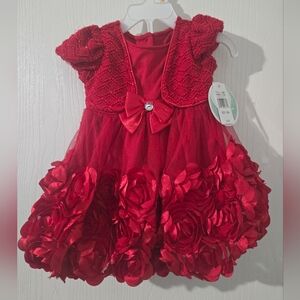 12 Month Nanette 2 Piece Baby Red Rosette Formal Dress. Great For Valentines Day